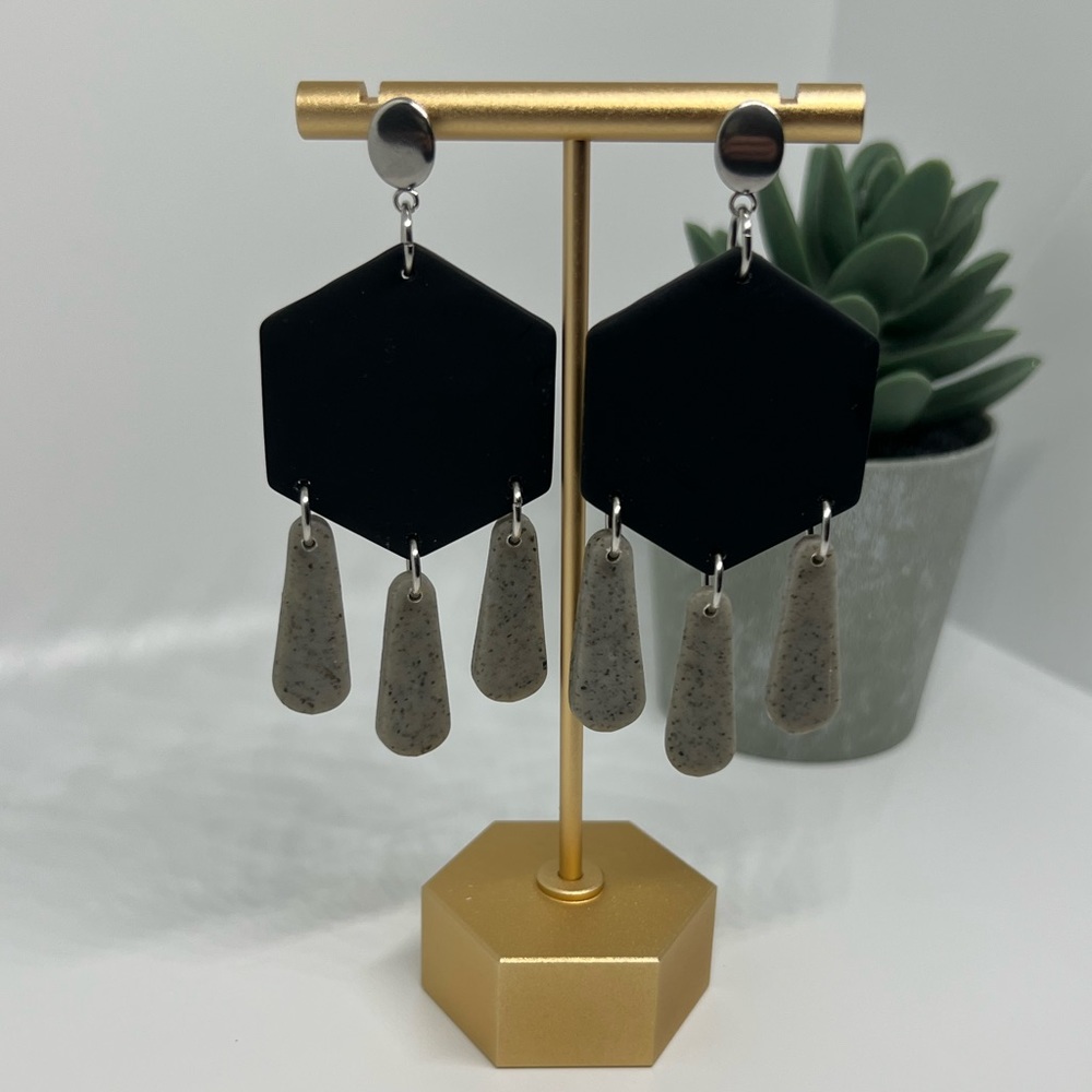 Black and grey‎ statement polymer clay earrings